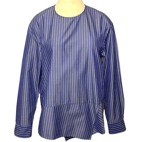 TOMORROWLAND Tops - TomorrowLand Blouse Sz 38 Blue White Lines Long Sleeve Classic Made in Japan